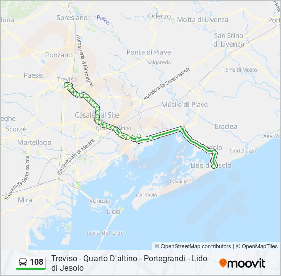 Percorso linea bus 108