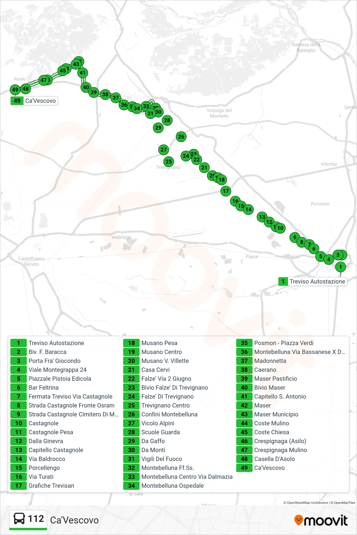 Linea 112 bus (Ca'Vescovo) - Percorsi e fermate sulla mappa