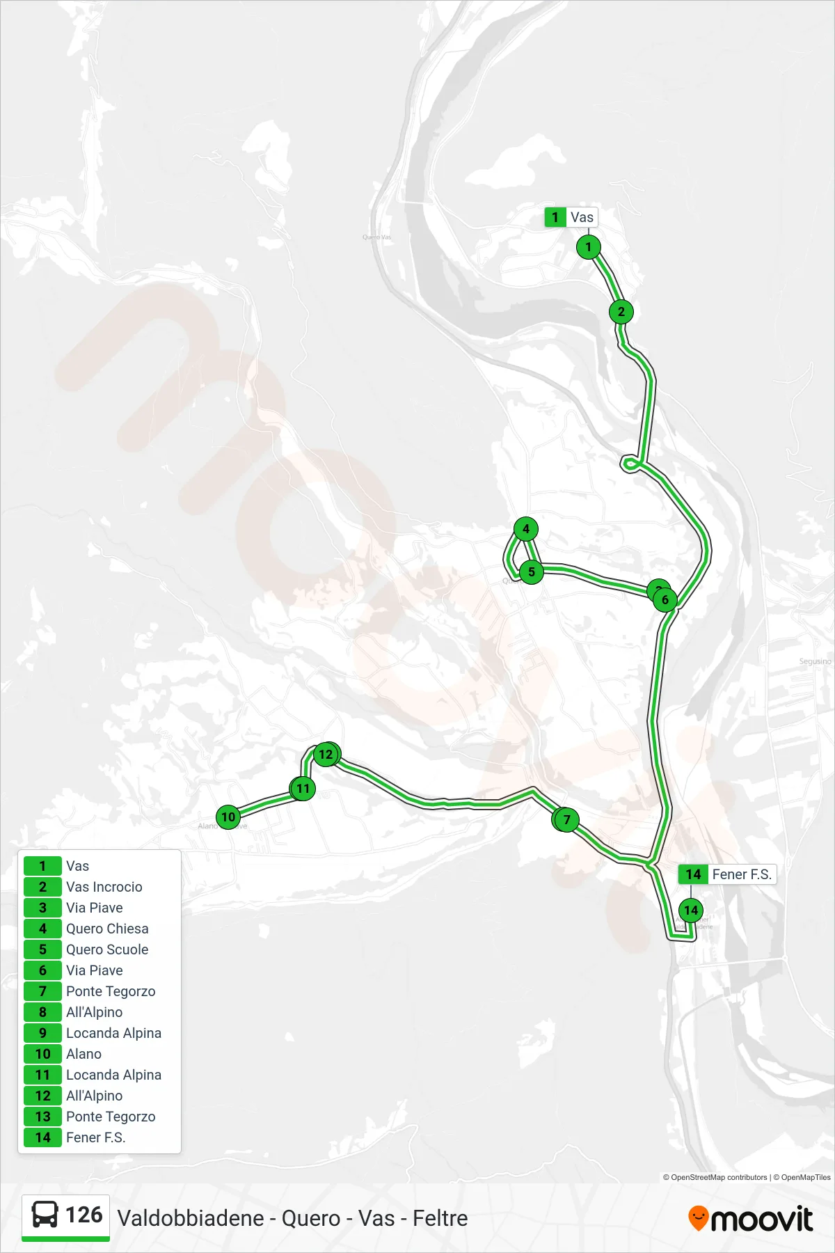 Linea 126  bus (Fener F.S.) - Percorsi e fermate sulla mappa