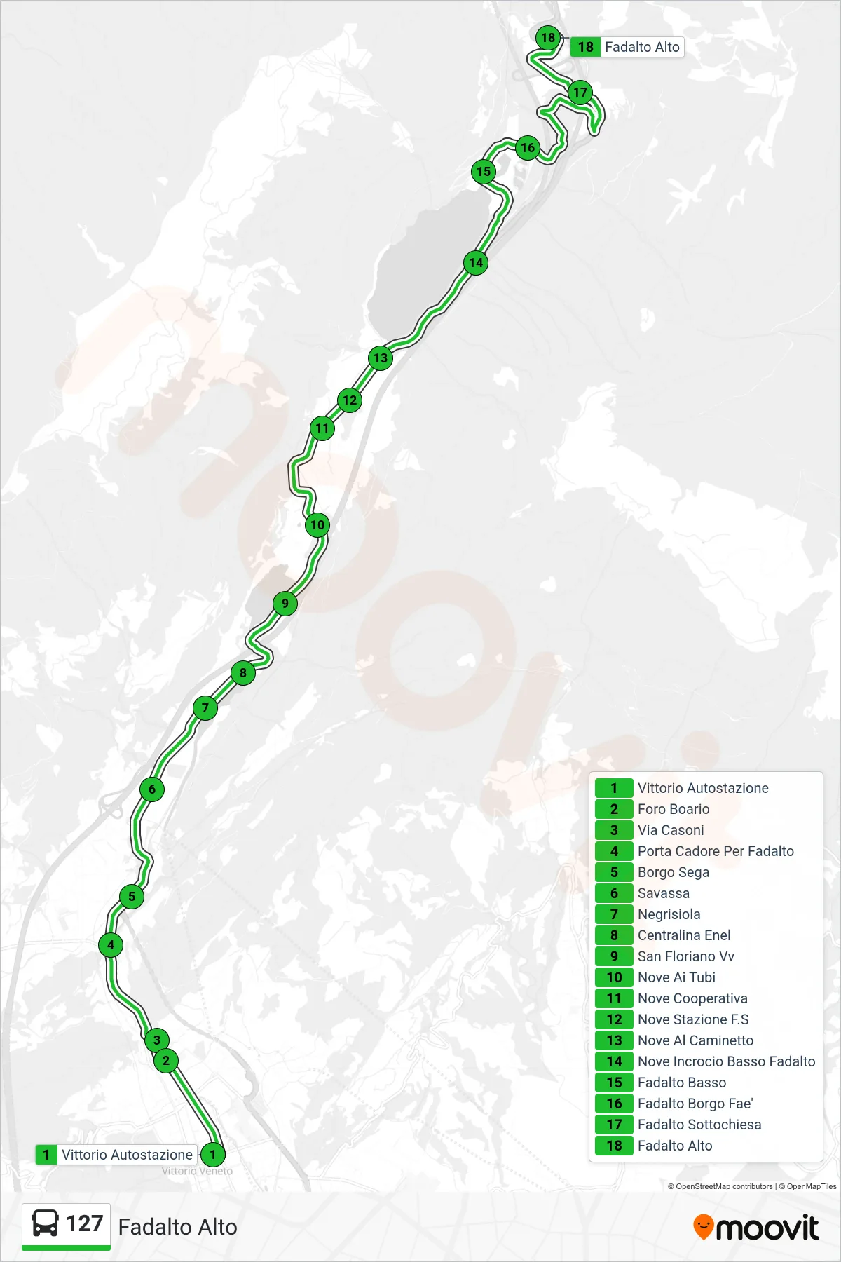 Linea 127 bus (Fadalto Alto) - Percorsi e fermate sulla mappa