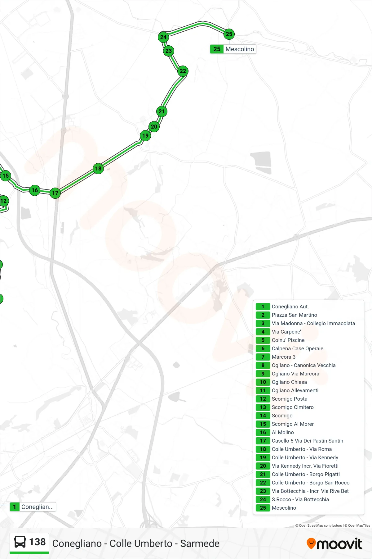 Linea 138 bus (Mescolino) - Percorsi e fermate sulla mappa