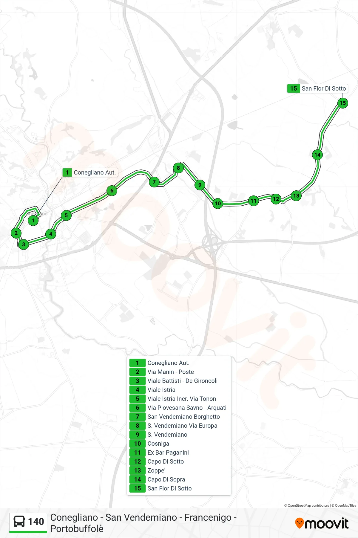 Linea 140  bus (San Fior Di Sotto) - Percorsi e fermate sulla mappa