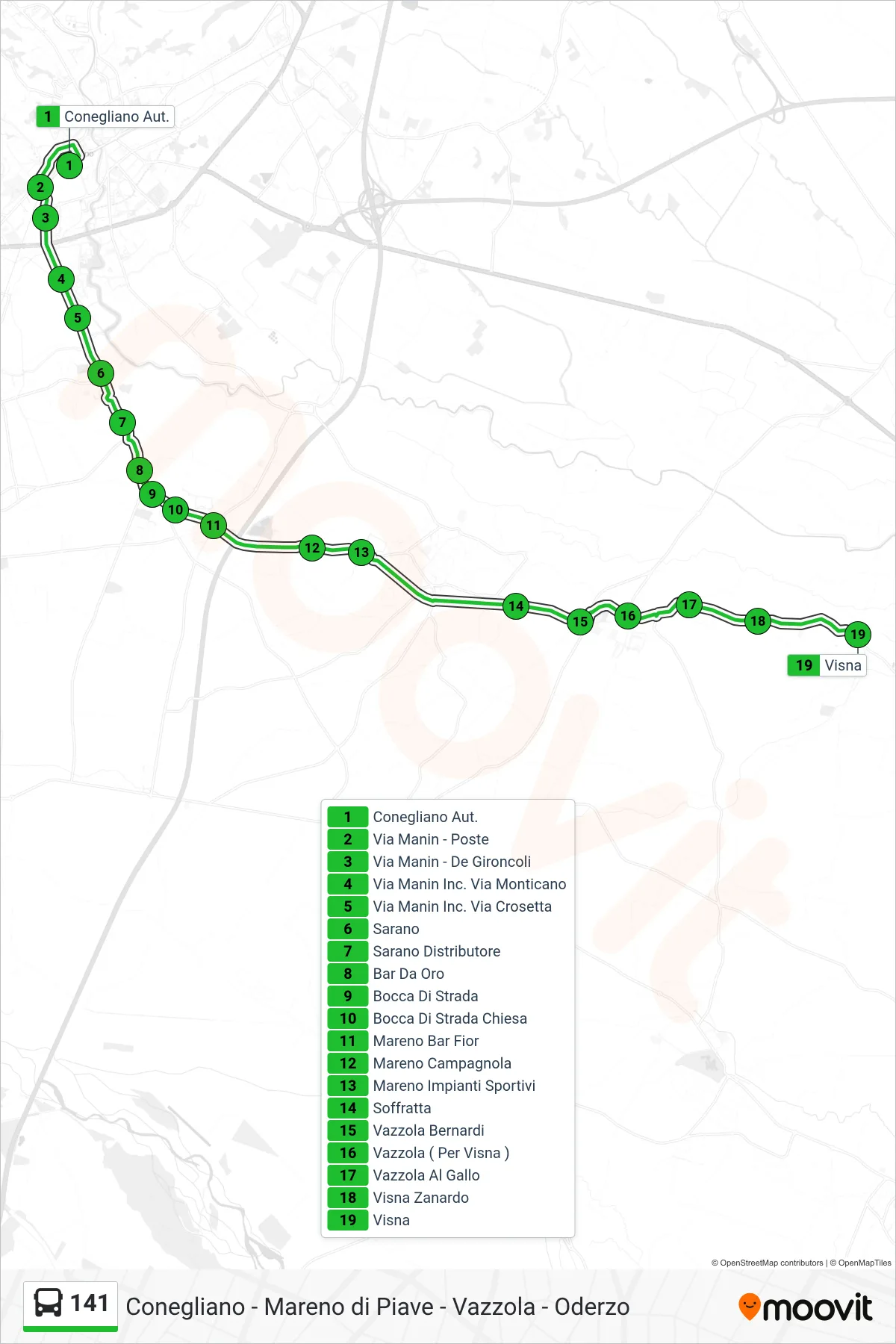 Linea 141 bus (Visna) - Percorsi e fermate sulla mappa