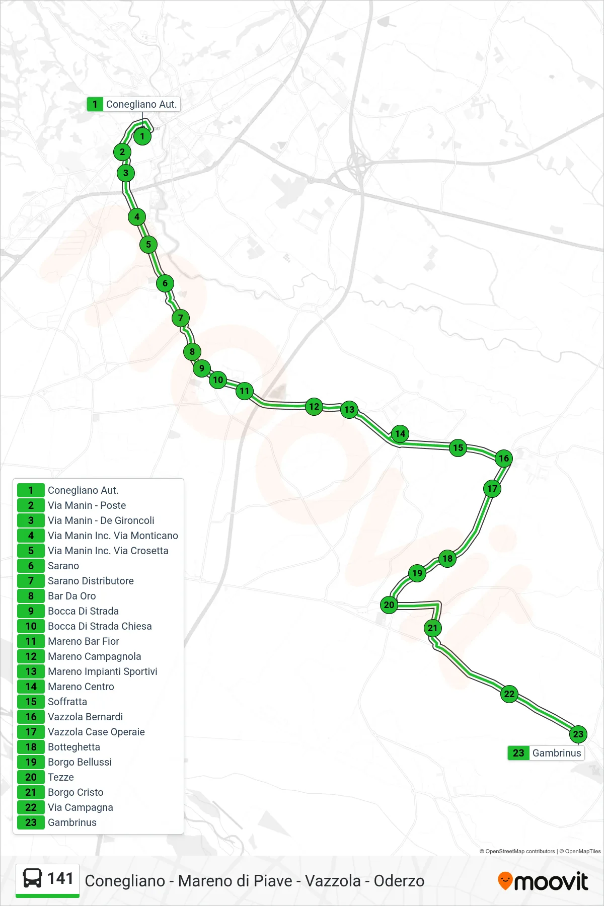 Linea 141  bus (Gambrinus) - Percorsi e fermate sulla mappa