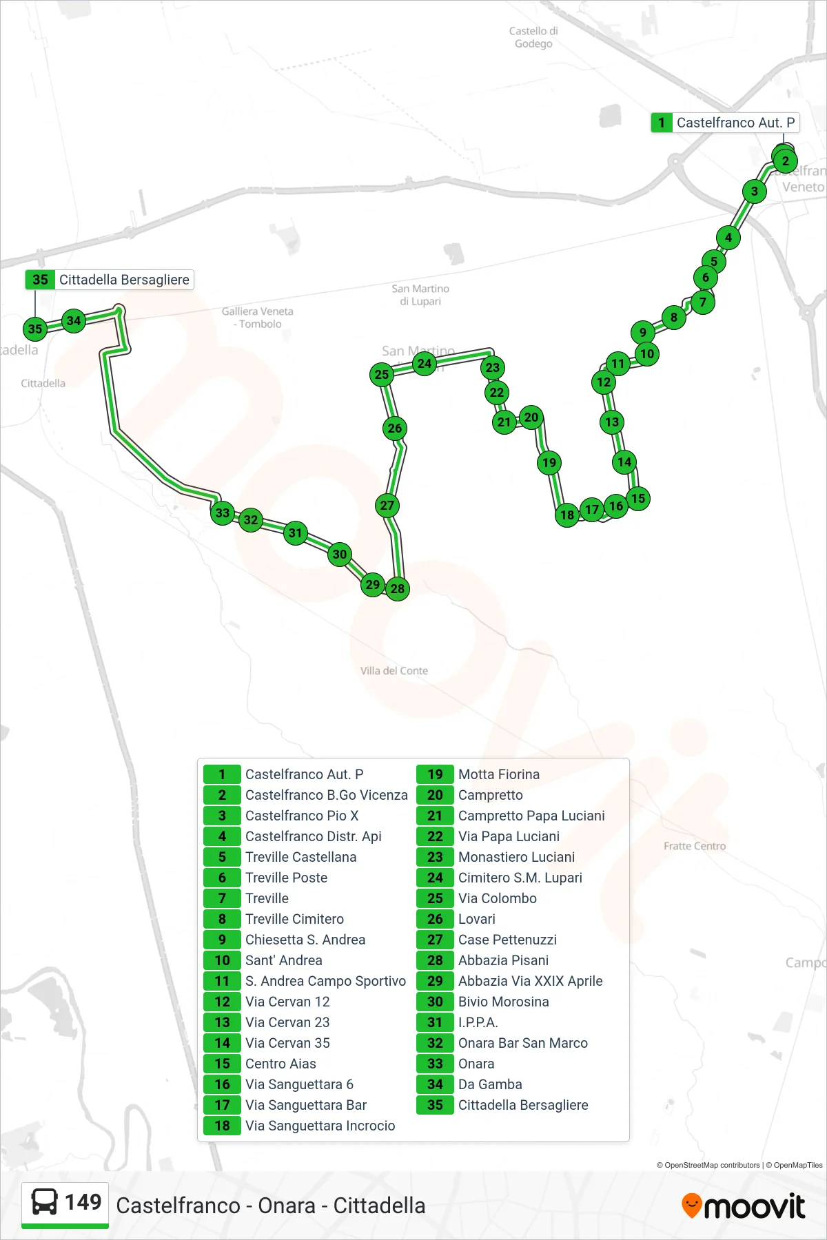 Linea 149 bus (Cittadella Bersagliere) - Percorsi e fermate sulla mappa