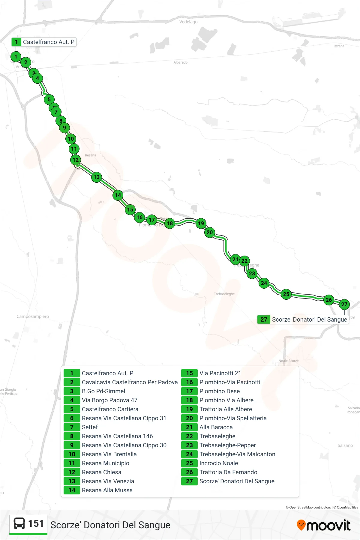 Linea 151  bus (Scorze' Donatori Del Sangue) - Percorsi e fermate sulla mappa