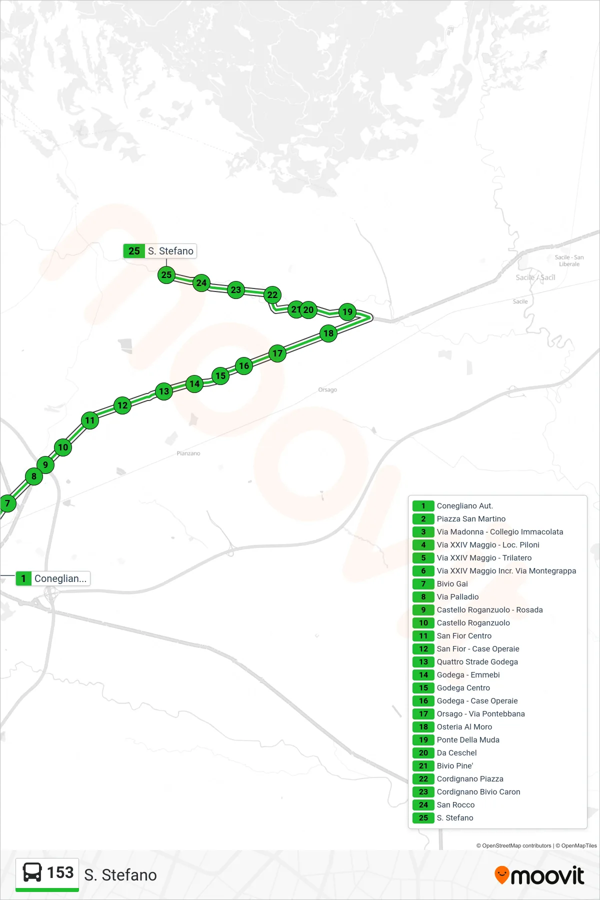 Linea 153  bus (S. Stefano) - Percorsi e fermate sulla mappa