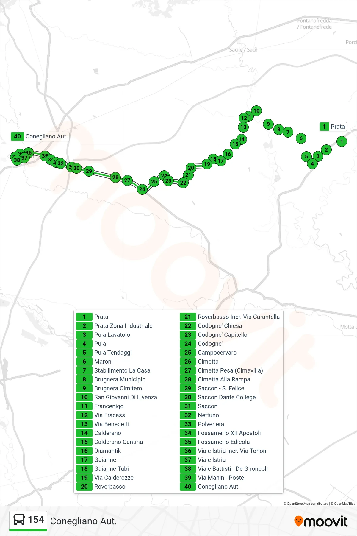 Linea 154 bus (Conegliano Aut.) - Percorsi e fermate sulla mappa