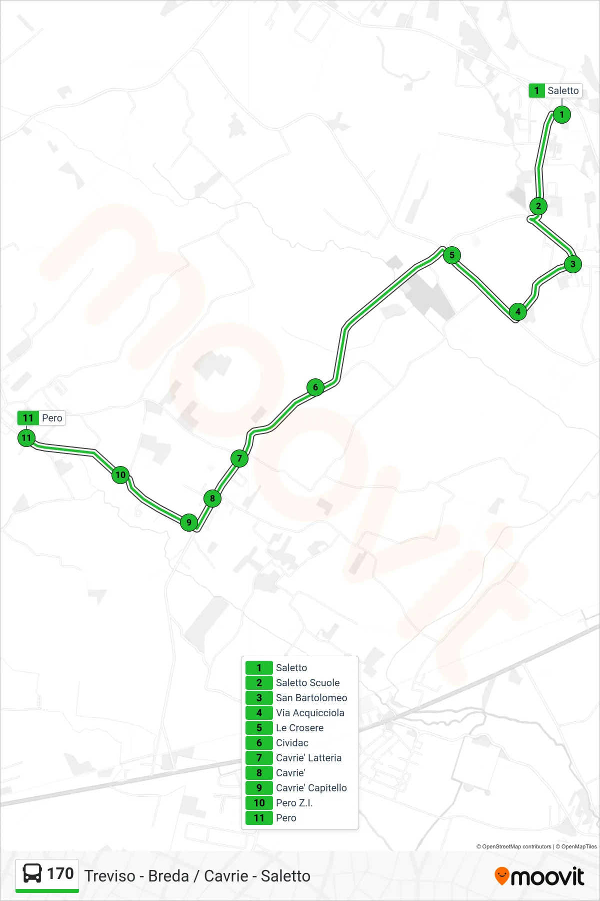 Linea 170 bus (Pero) - Percorsi e fermate sulla mappa