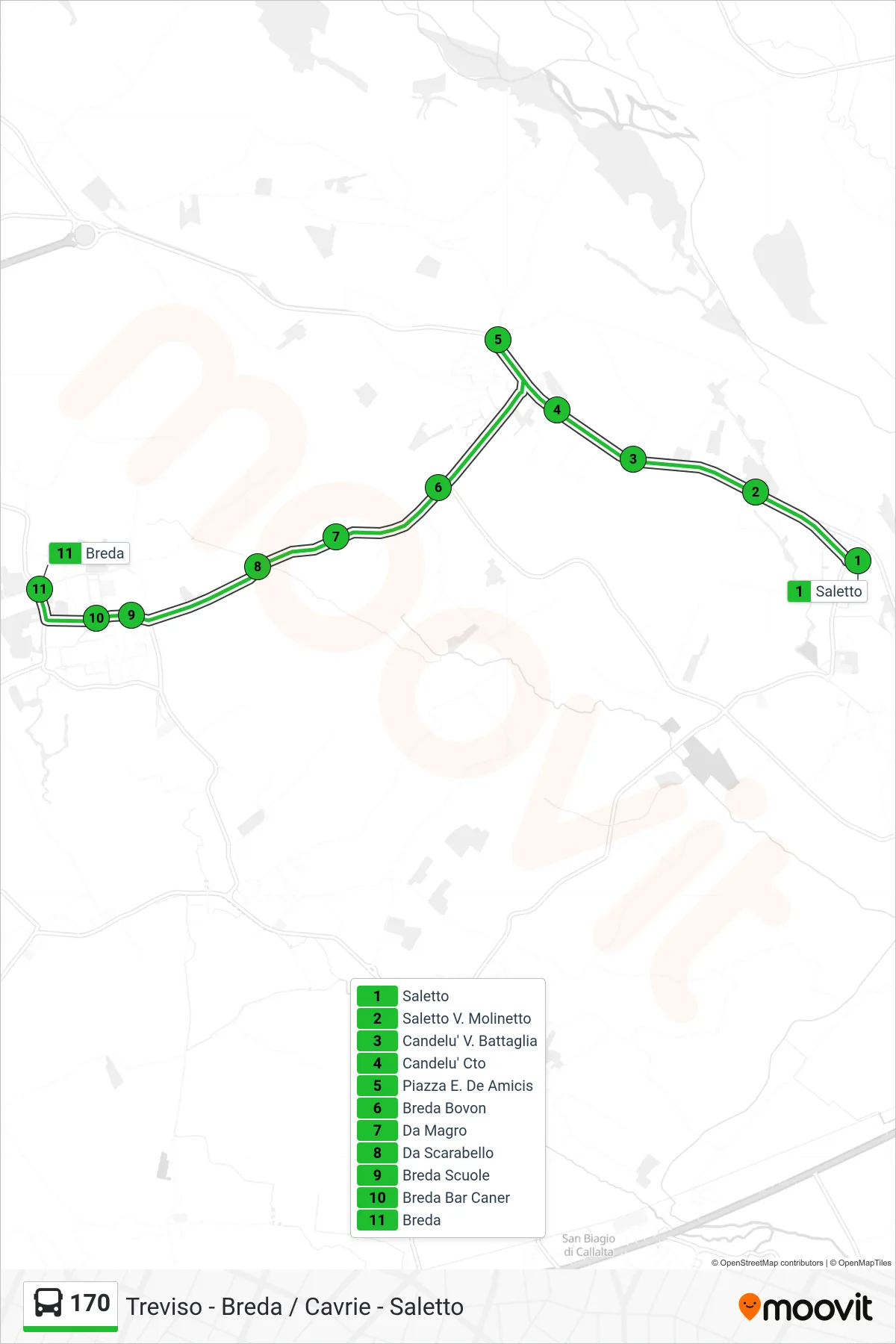Linea 170 bus (Breda) - Percorsi e fermate sulla mappa