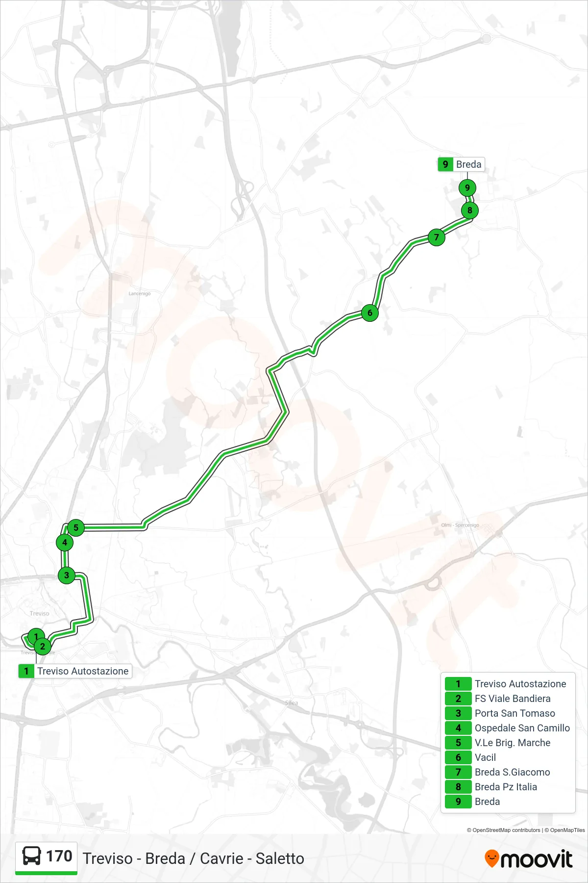 Linea 170  bus (Breda) - Percorsi e fermate sulla mappa