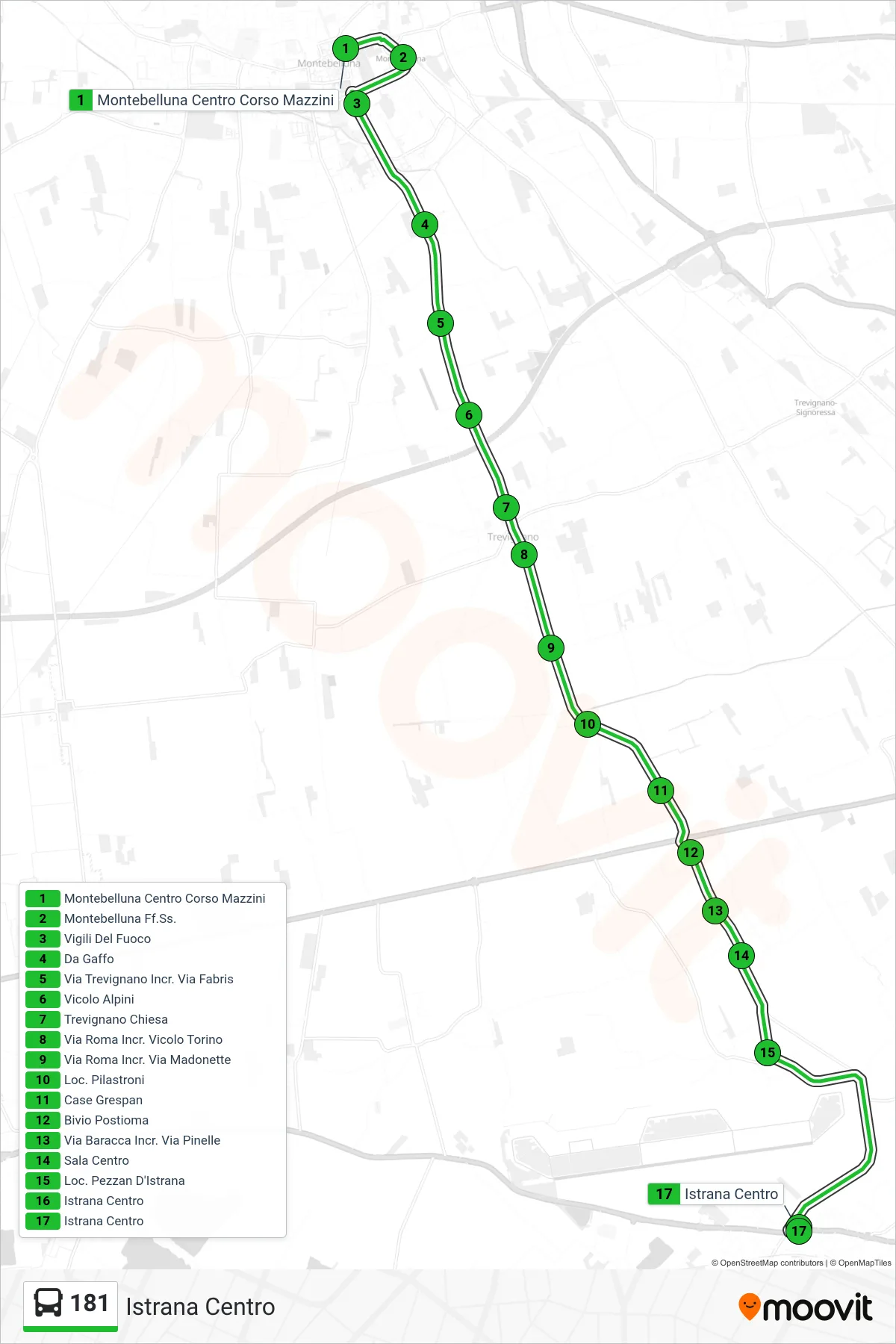 Linea 181 bus (Istrana Centro) - Percorsi e fermate sulla mappa