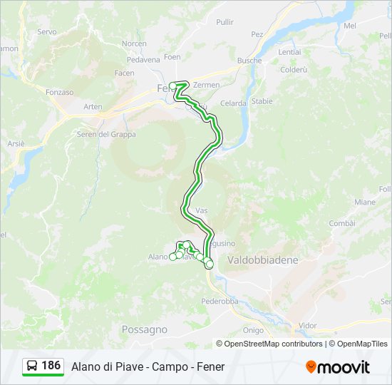 Bus 186 Route Map 186 Route: Schedules, Stops & Maps - Feltre Ospedale (Updated)