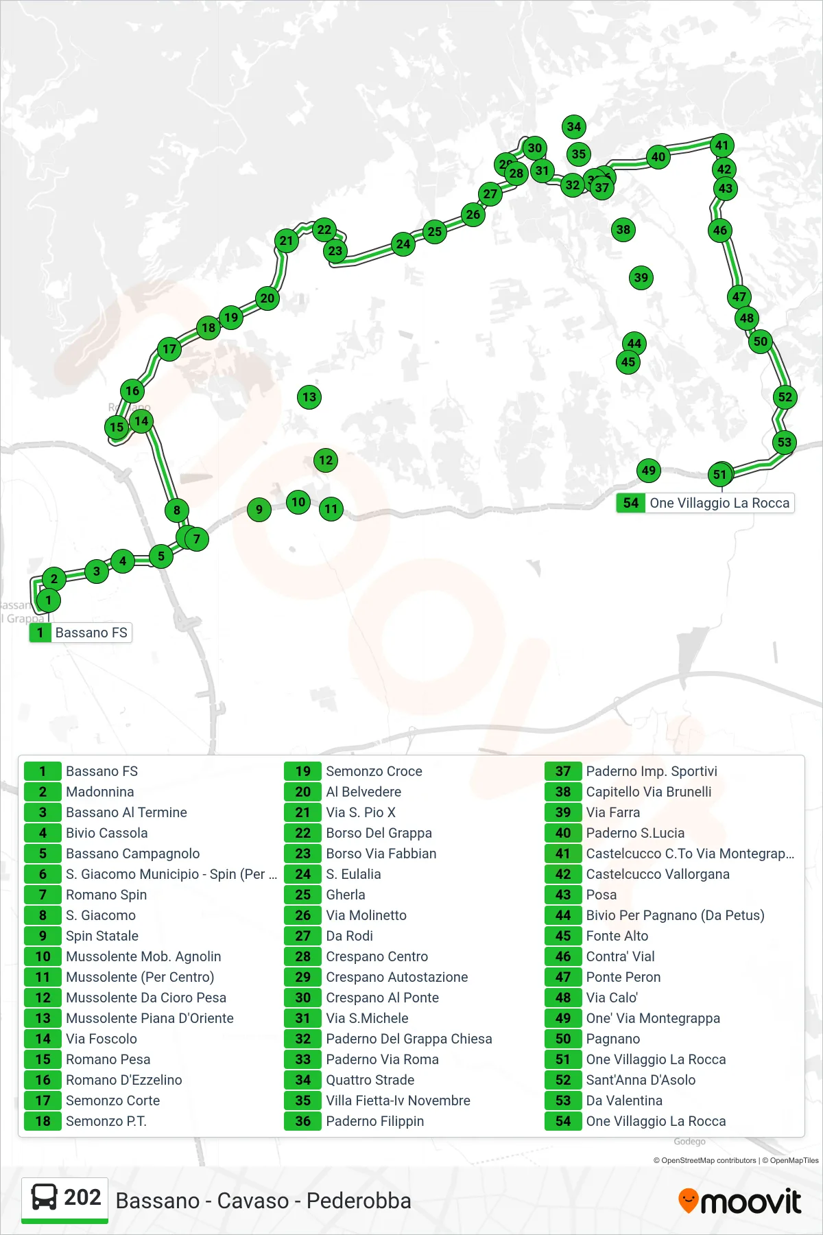 Linea 202  bus (One Villaggio La Rocca) - Percorsi e fermate sulla mappa