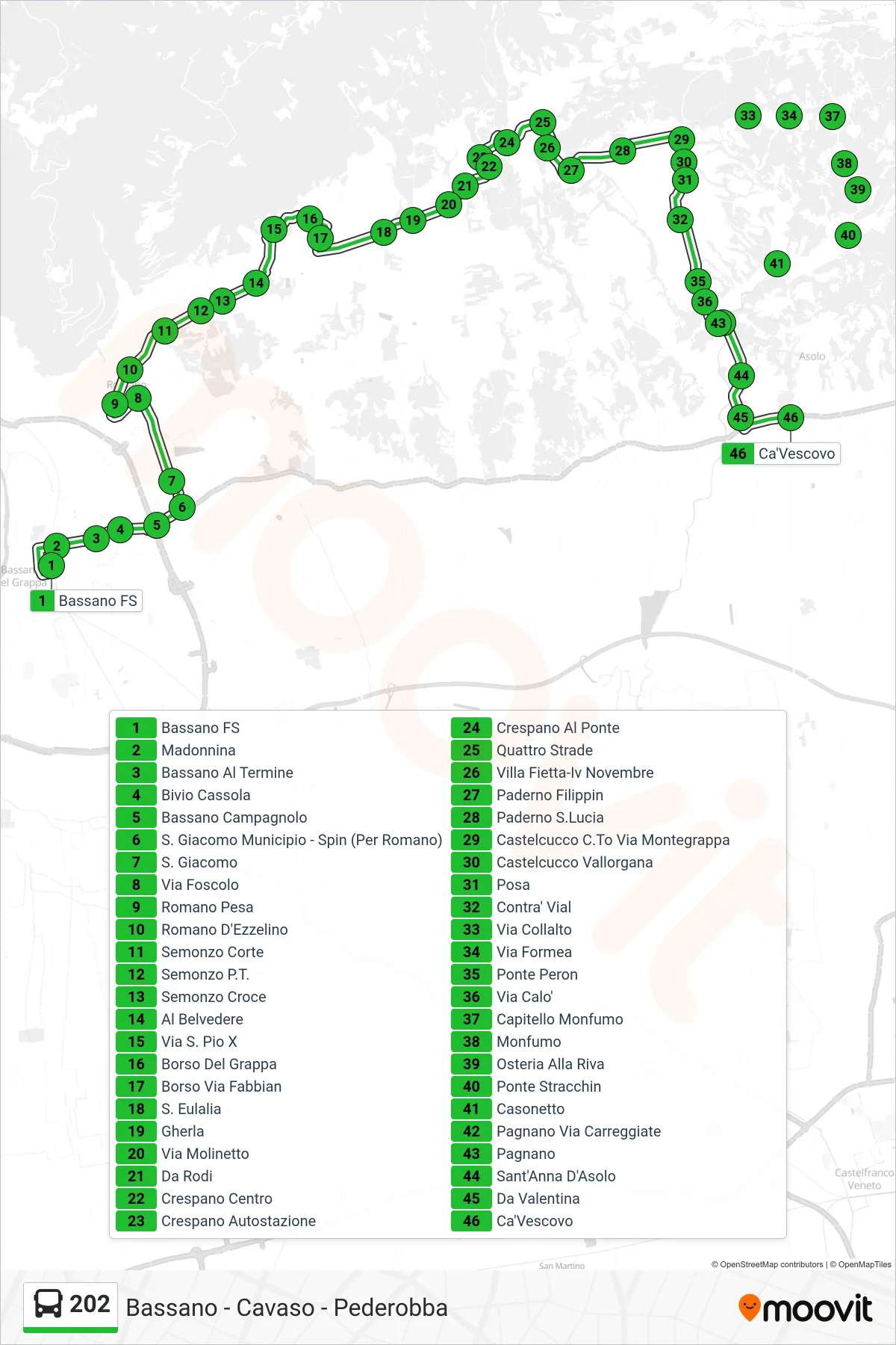Linea 202  bus (Ca'Vescovo) - Percorsi e fermate sulla mappa