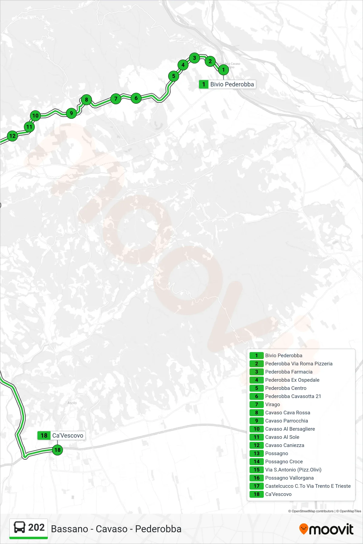 Linea 202 bus (Ca'Vescovo) - Percorsi e fermate sulla mappa