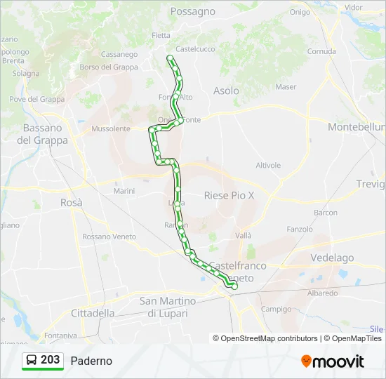 Percorso linea bus 203