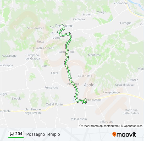 Percorso linea bus 204