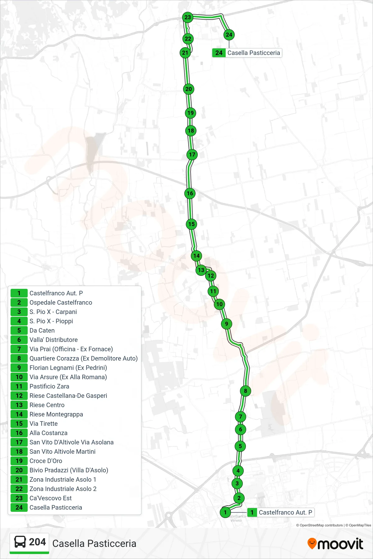 Linea 204  bus (Casella Pasticceria) - Percorsi e fermate sulla mappa