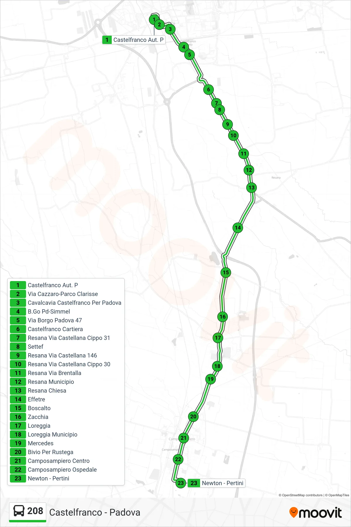 Linea 208  bus (Newton - Pertini) - Percorsi e fermate sulla mappa