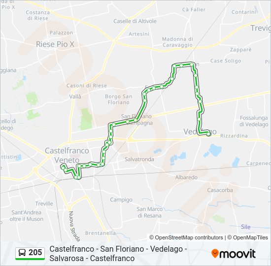 Percorso linea bus 205