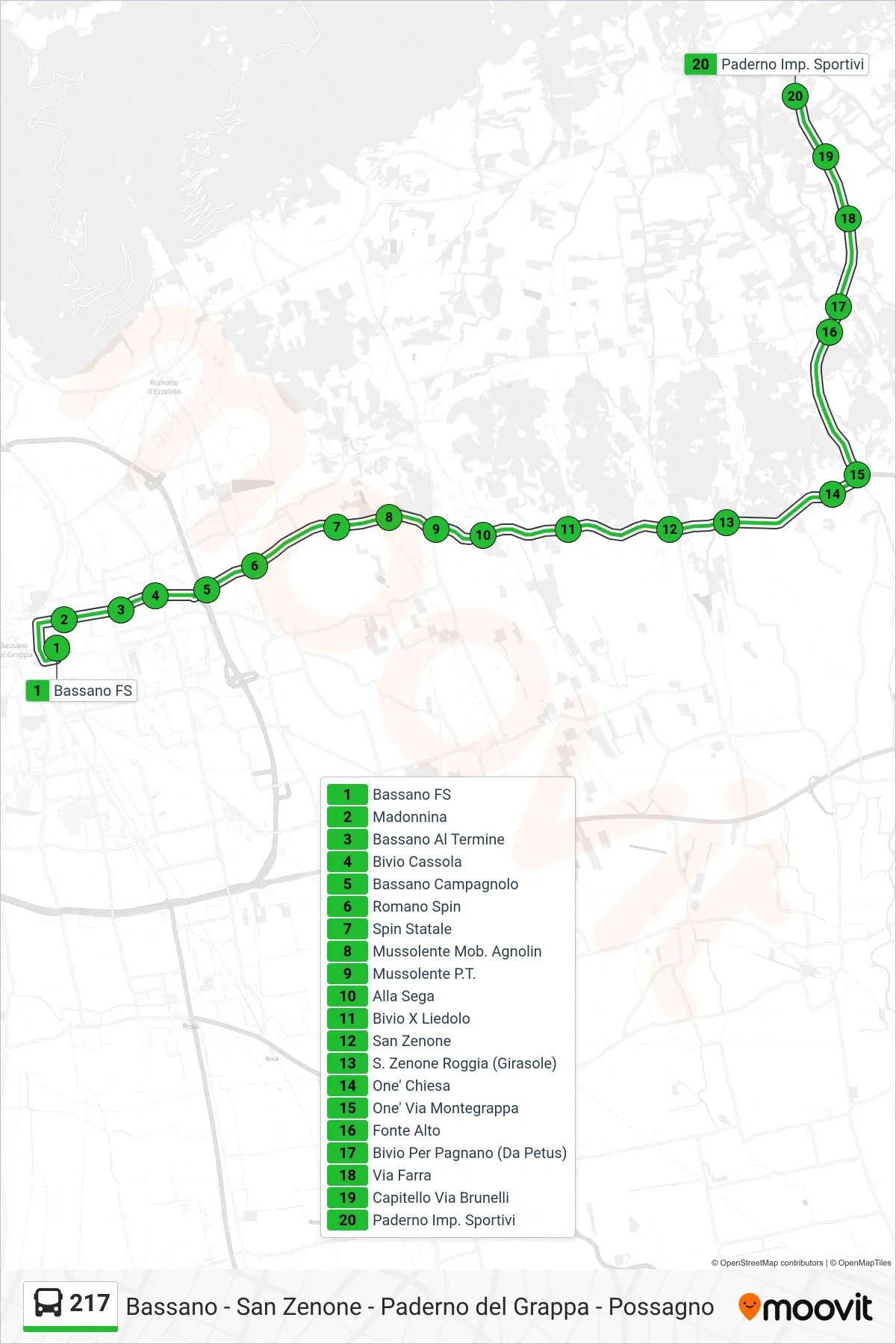 Linea 217  bus (Paderno Imp. Sportivi) - Percorsi e fermate sulla mappa