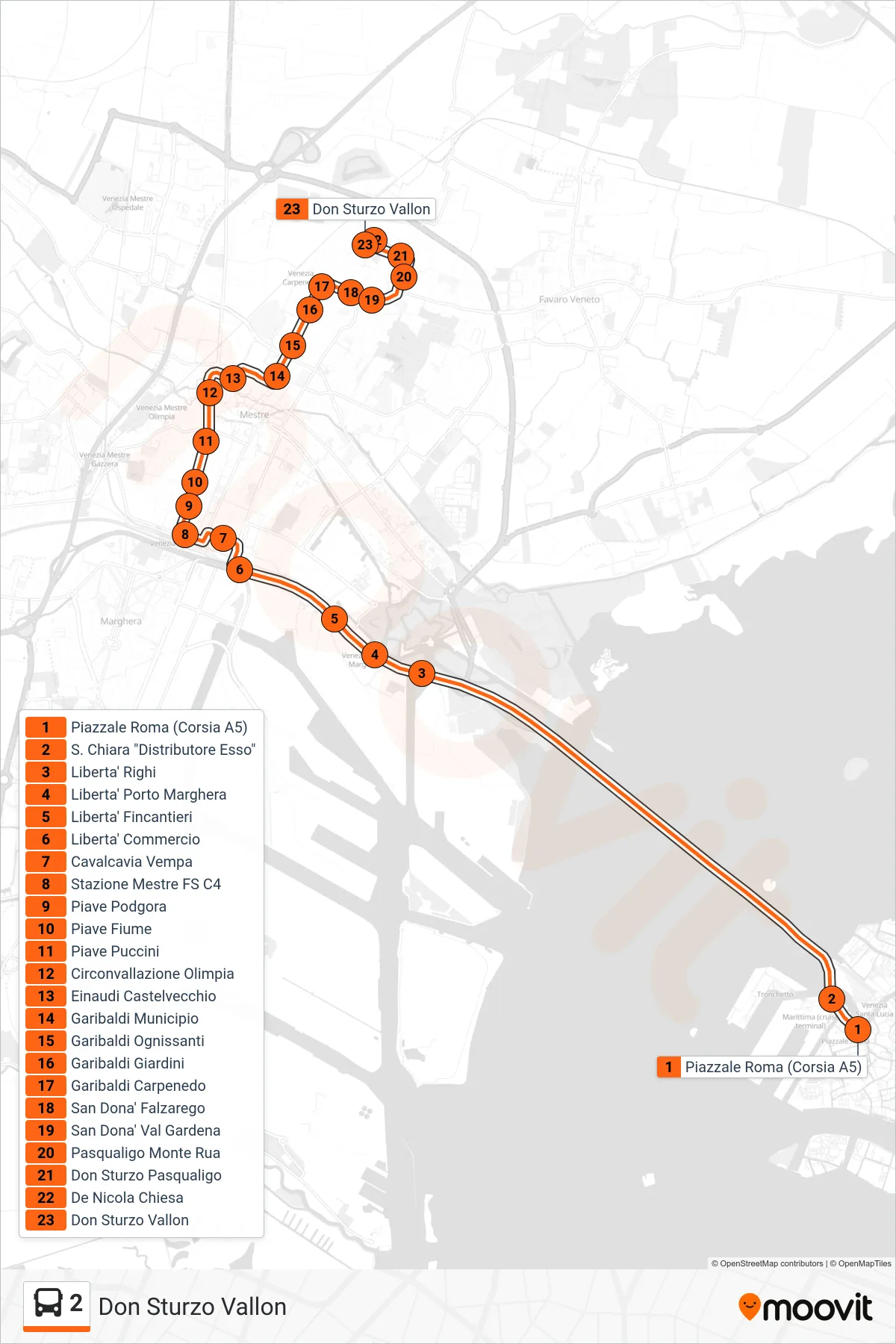 Linea 2 bus (Don Sturzo Vallon) - Percorsi e fermate sulla mappa