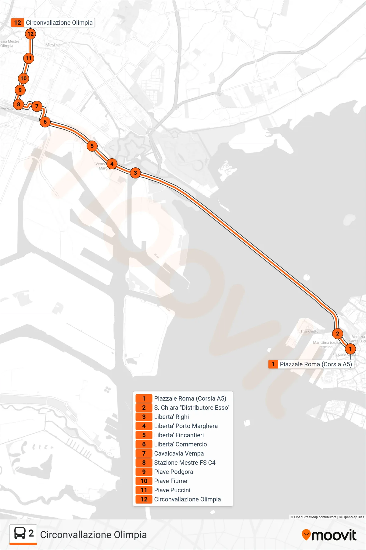 Linea 2  bus (Circonvallazione Olimpia) - Percorsi e fermate sulla mappa