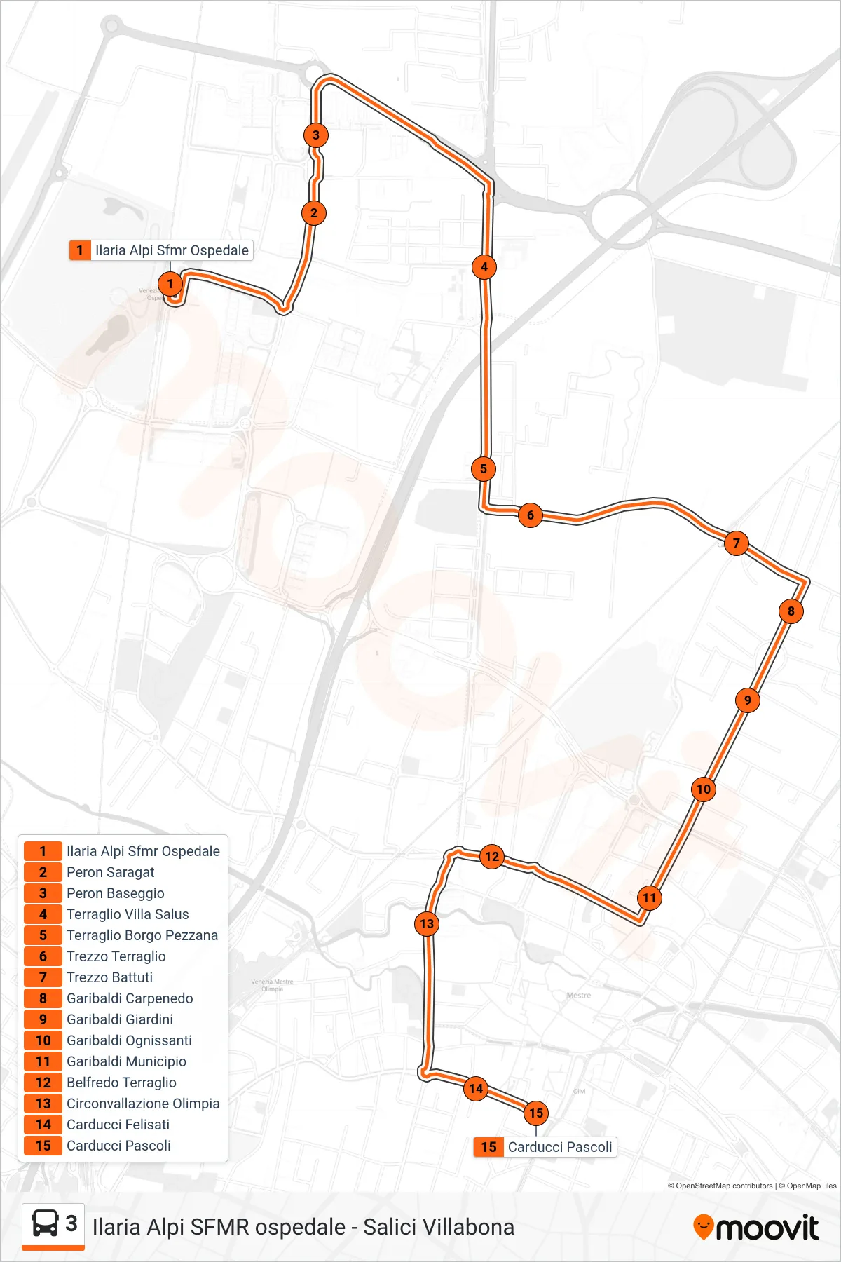 Linea 3 bus (Carducci Pascoli) - Percorsi e fermate sulla mappa