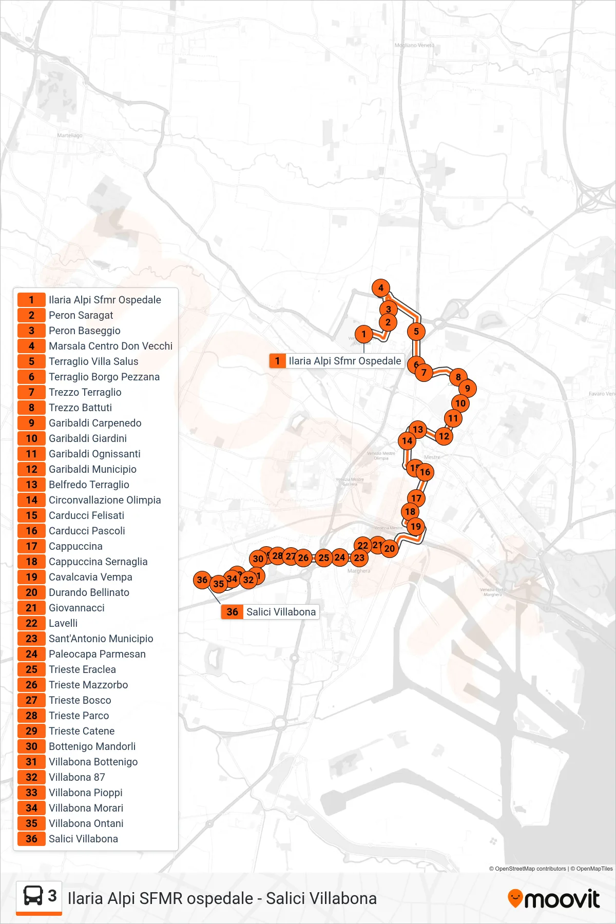 Linea 3 bus (Salici Villabona) - Percorsi e fermate sulla mappa