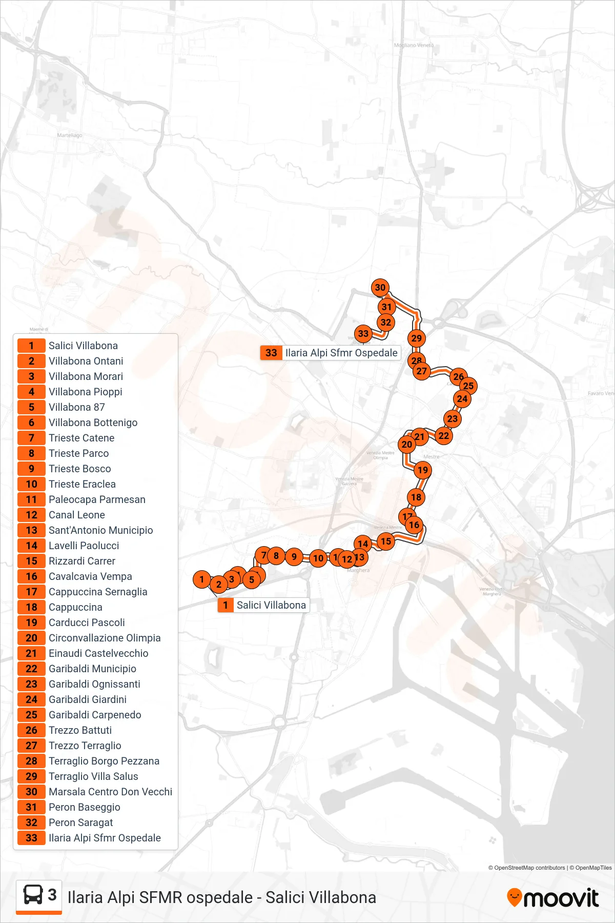Linea 3  bus (Ilaria Alpi Sfmr Ospedale) - Percorsi e fermate sulla mappa