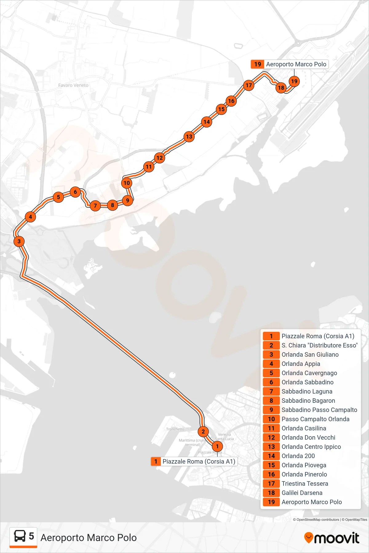 Linea 5 bus (Aeroporto Marco Polo) - Percorsi e fermate sulla mappa