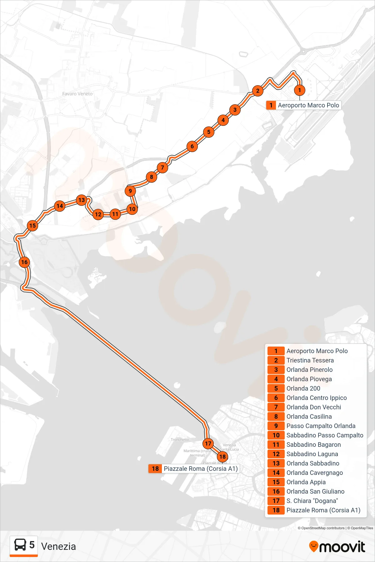 Linea 5  bus (Venezia) - Percorsi e fermate sulla mappa