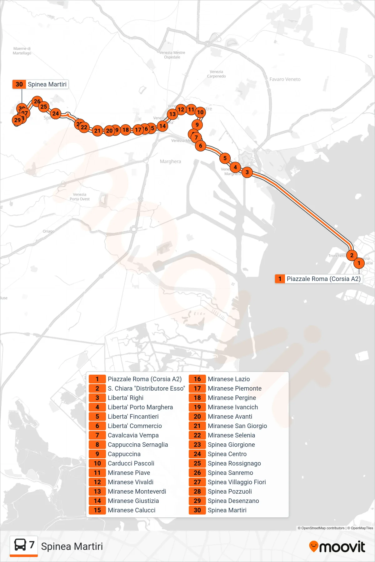 Linea 7 bus (Spinea Martiri) - Percorsi e fermate sulla mappa