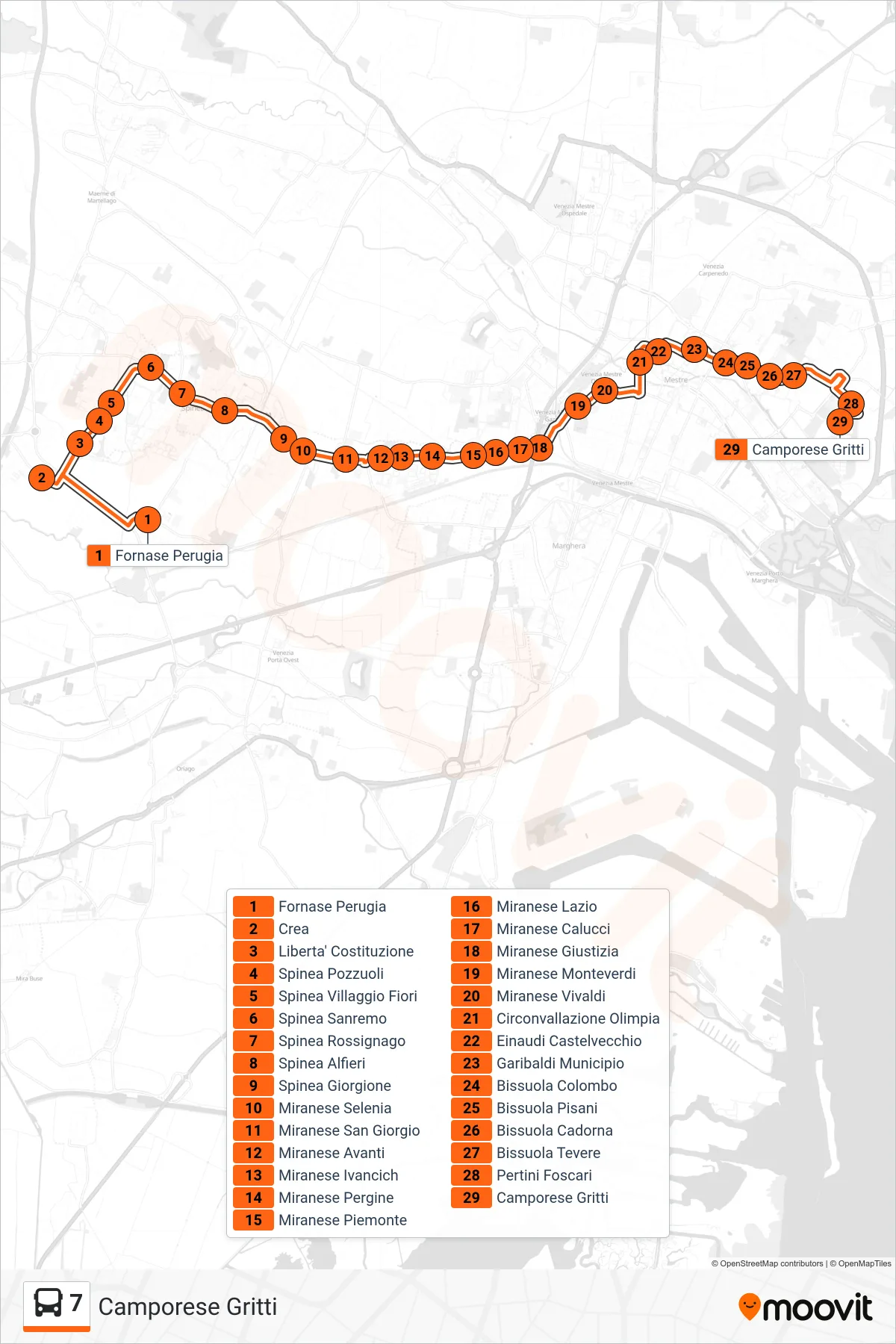 Linea 7 bus (Camporese Gritti) - Percorsi e fermate sulla mappa