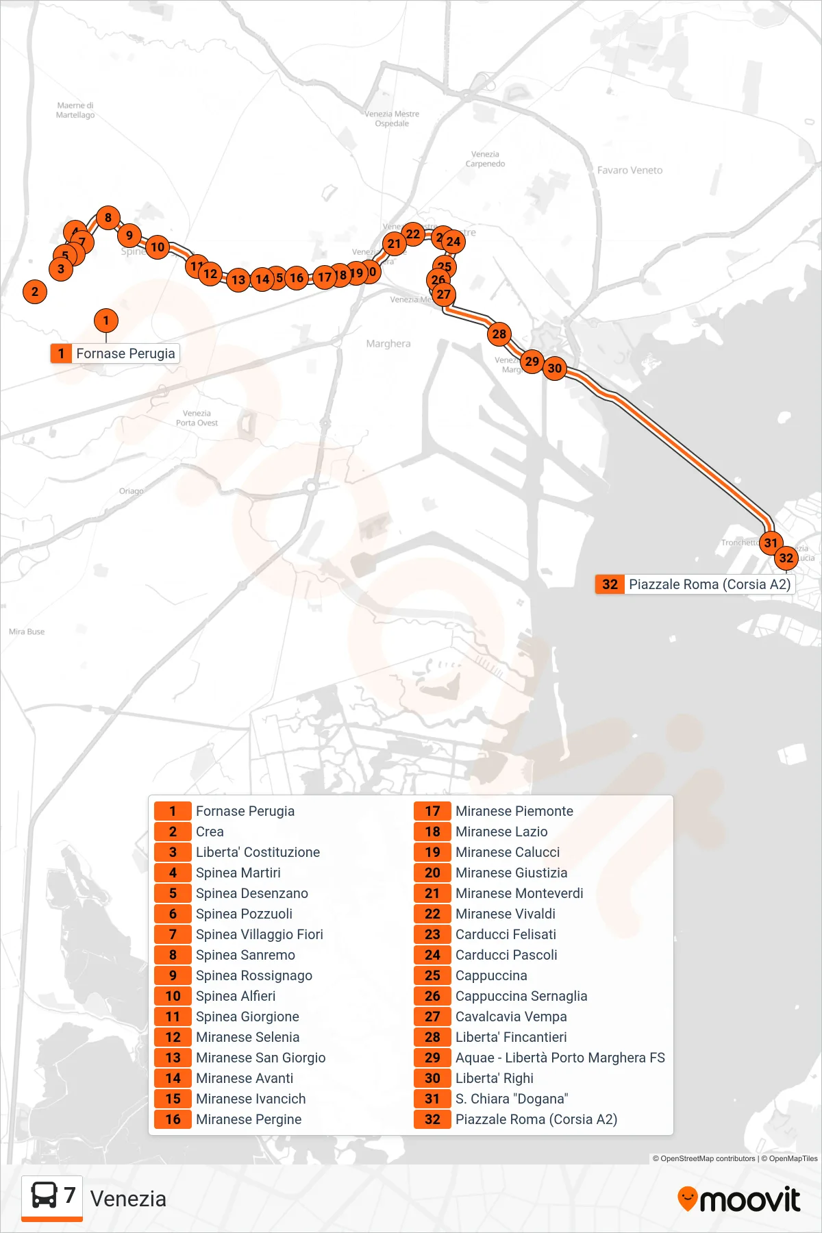 Linea 7 bus (Venezia) - Percorsi e fermate sulla mappa