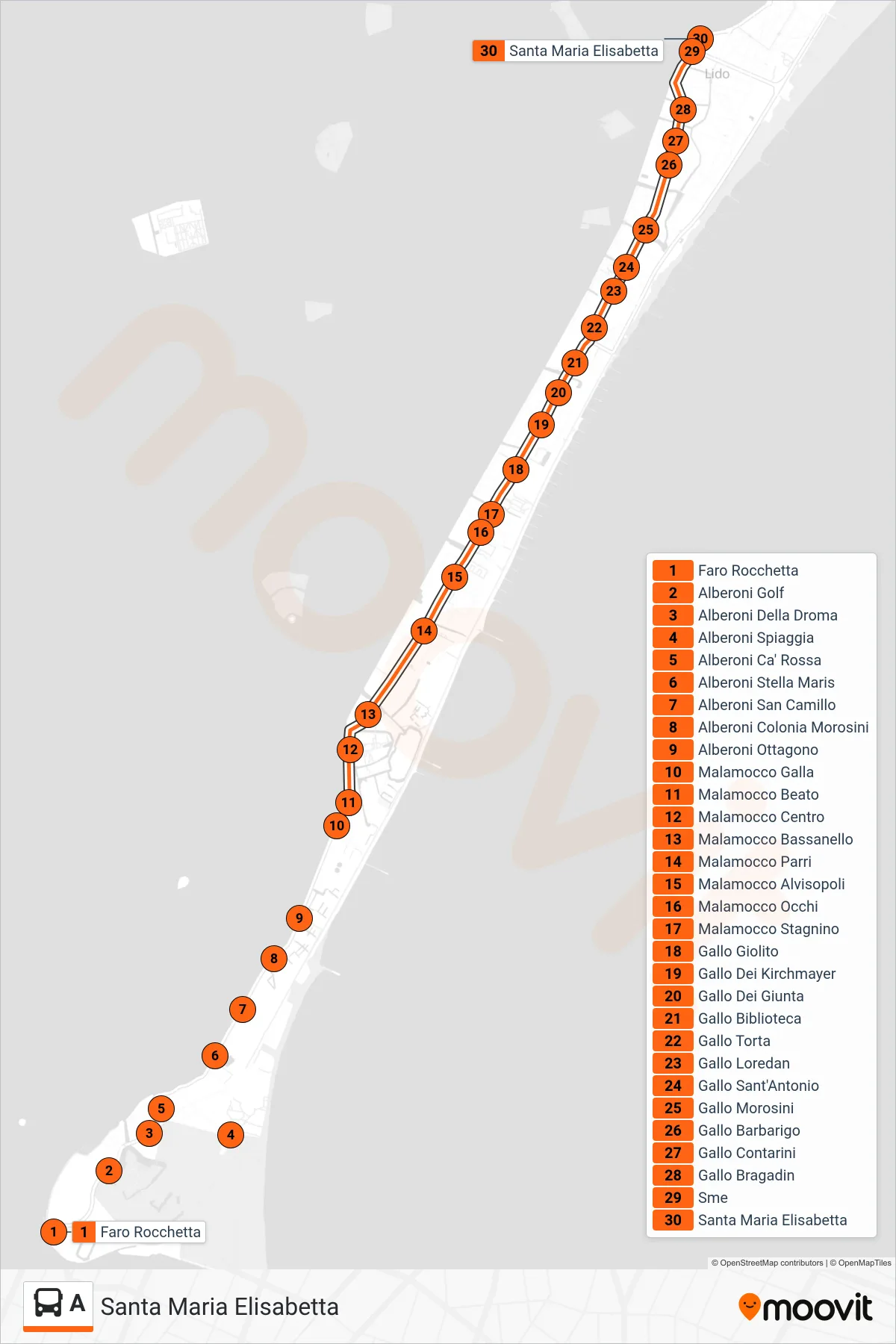 Linea A bus (Santa Maria Elisabetta) - Percorsi e fermate sulla mappa