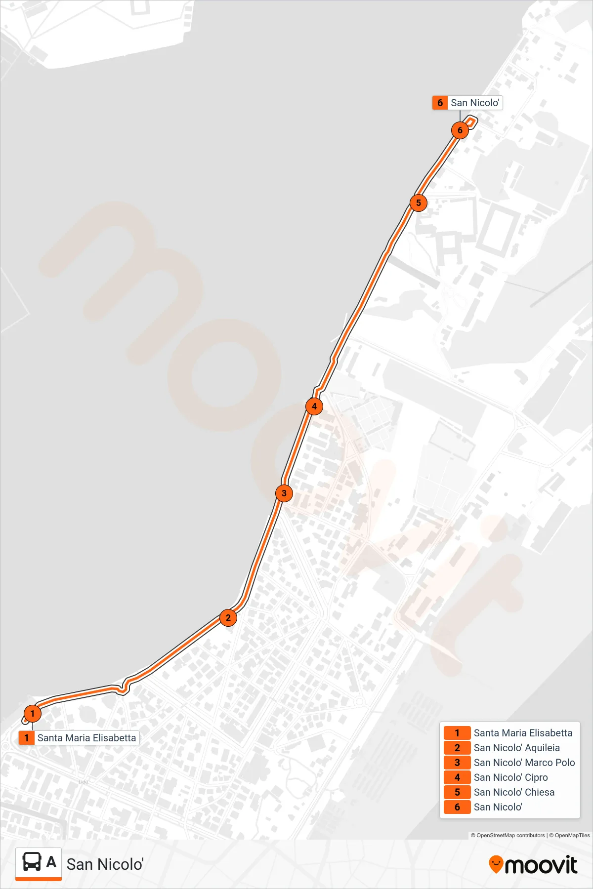 Linea A bus (San Nicolo') - Percorsi e fermate sulla mappa
