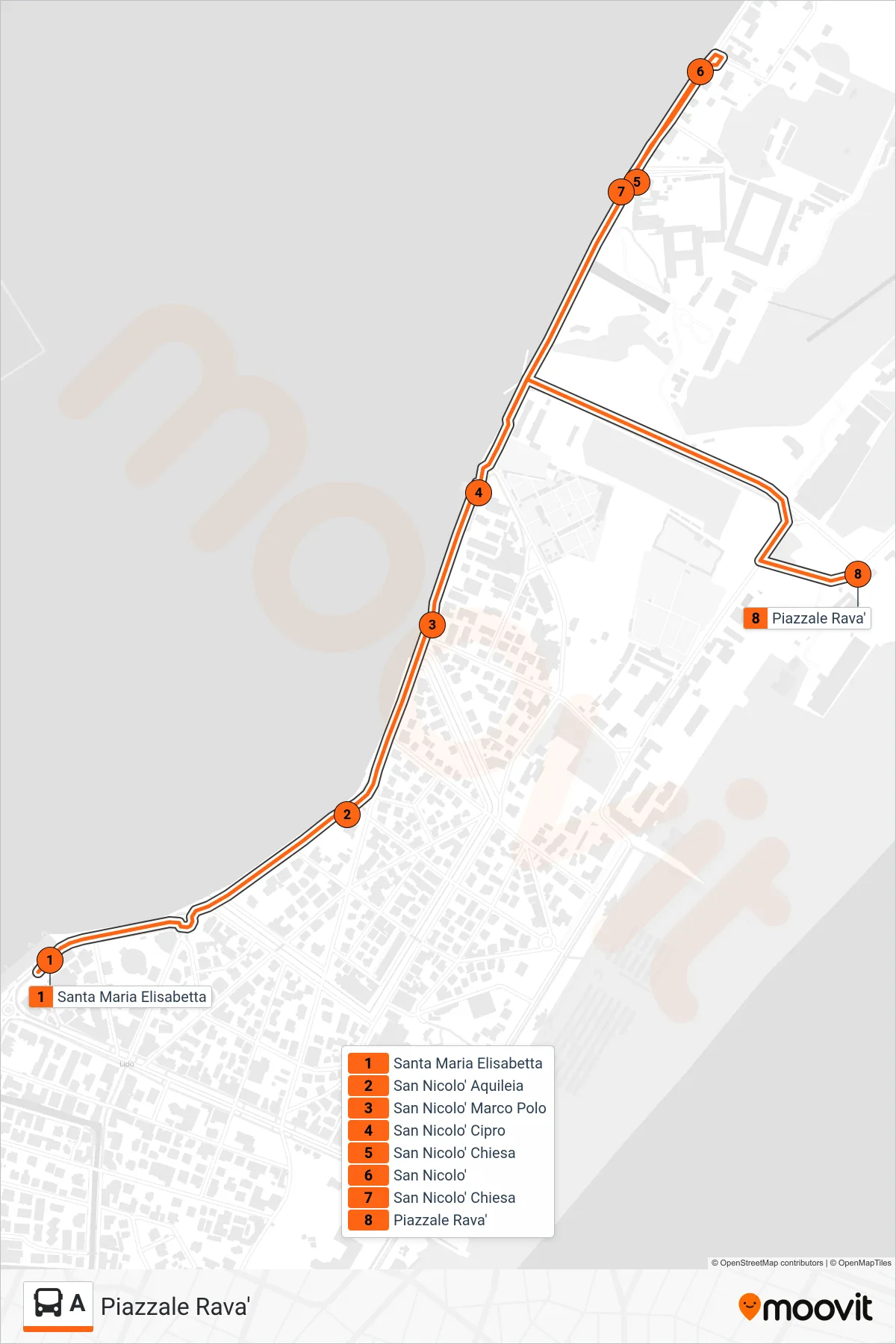 Linea A bus (Piazzale Rava') - Percorsi e fermate sulla mappa