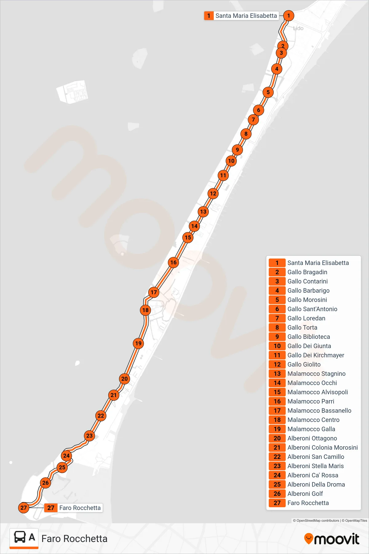 Linea A bus (Faro Rocchetta) - Percorsi e fermate sulla mappa