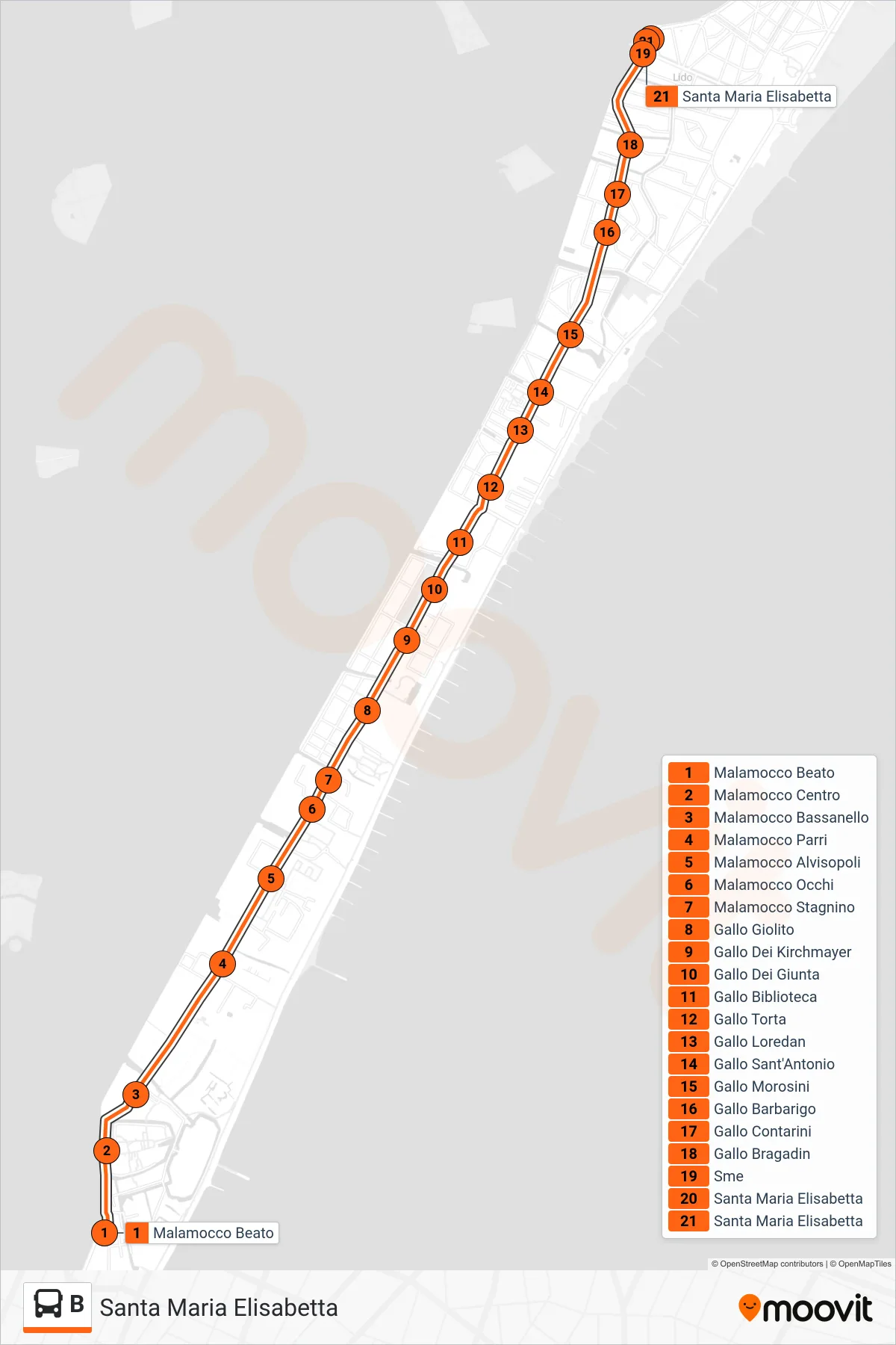Linea B bus (Santa Maria Elisabetta) - Percorsi e fermate sulla mappa