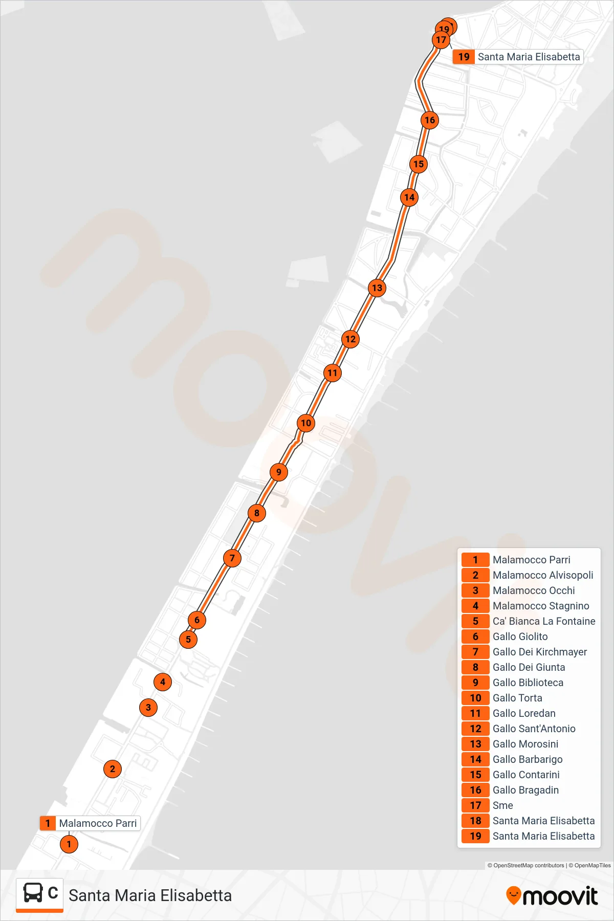 Linea C bus (Santa Maria Elisabetta) - Percorsi e fermate sulla mappa