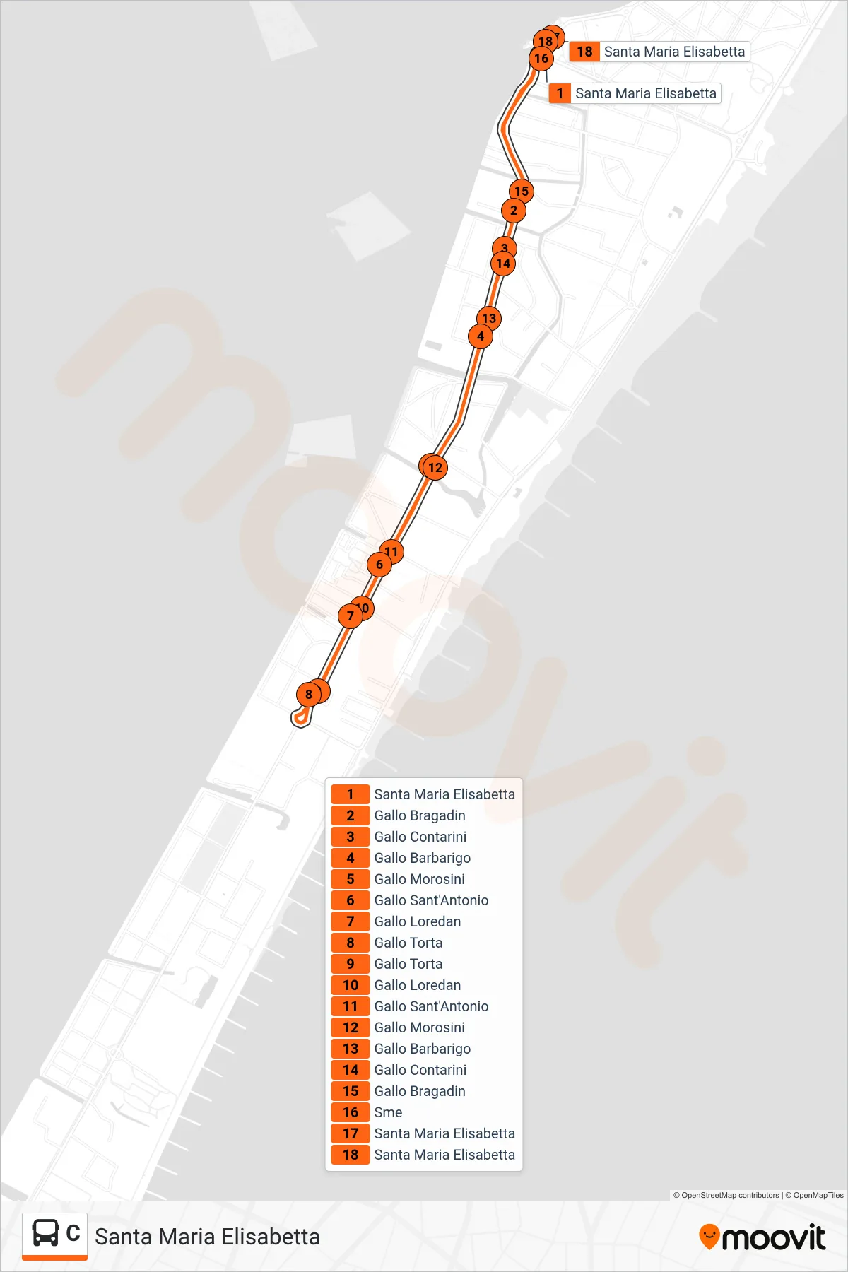 Linea C  bus (Santa Maria Elisabetta) - Percorsi e fermate sulla mappa
