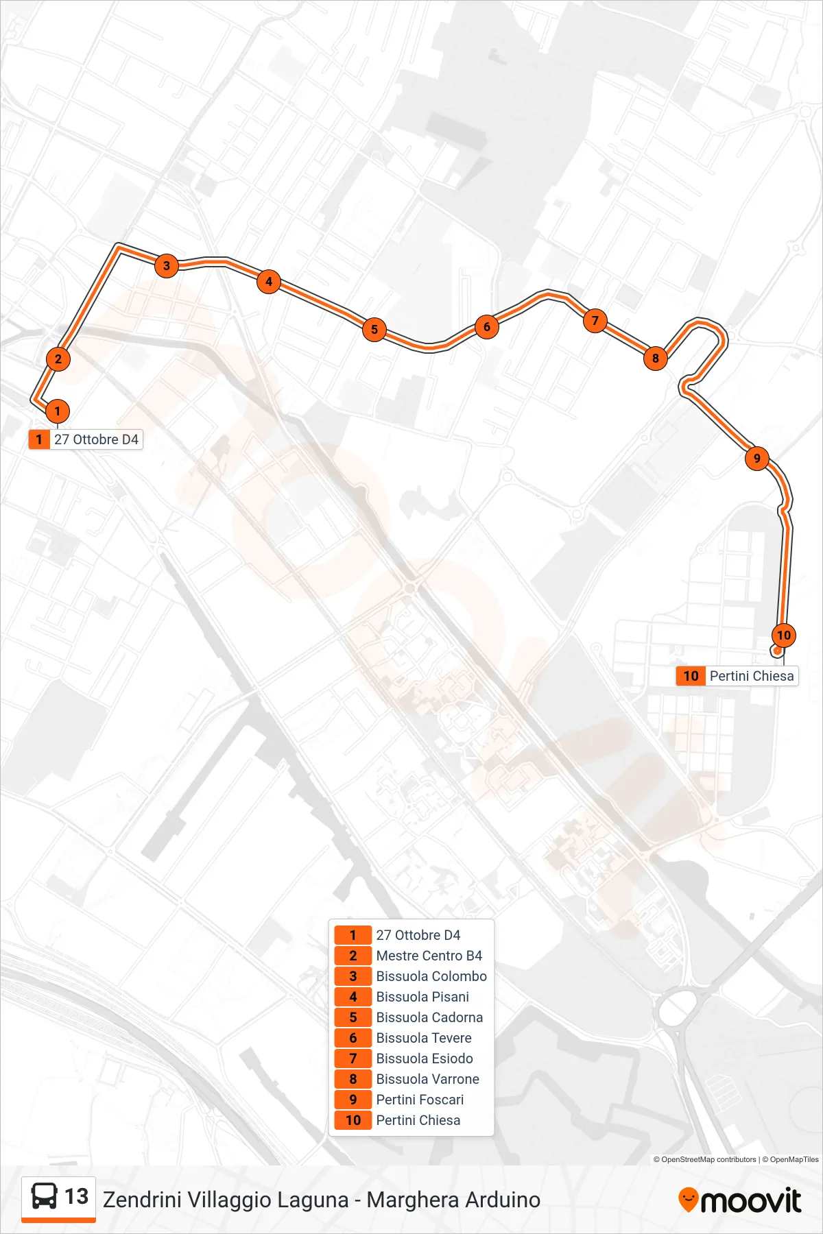 Linea 13  bus (Pertini Chiesa) - Percorsi e fermate sulla mappa