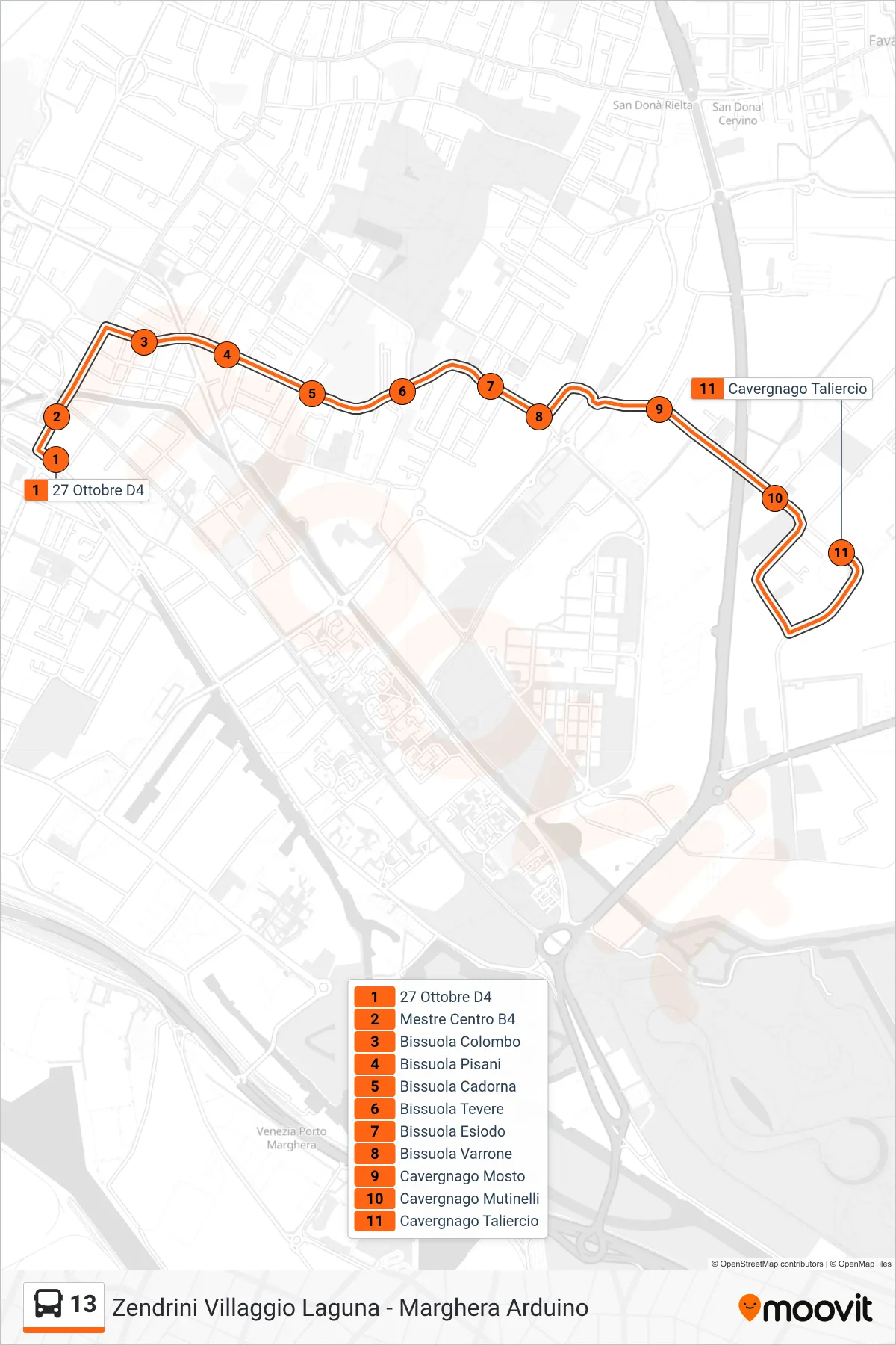 Linea 13  bus (Cavergnago Taliercio) - Percorsi e fermate sulla mappa