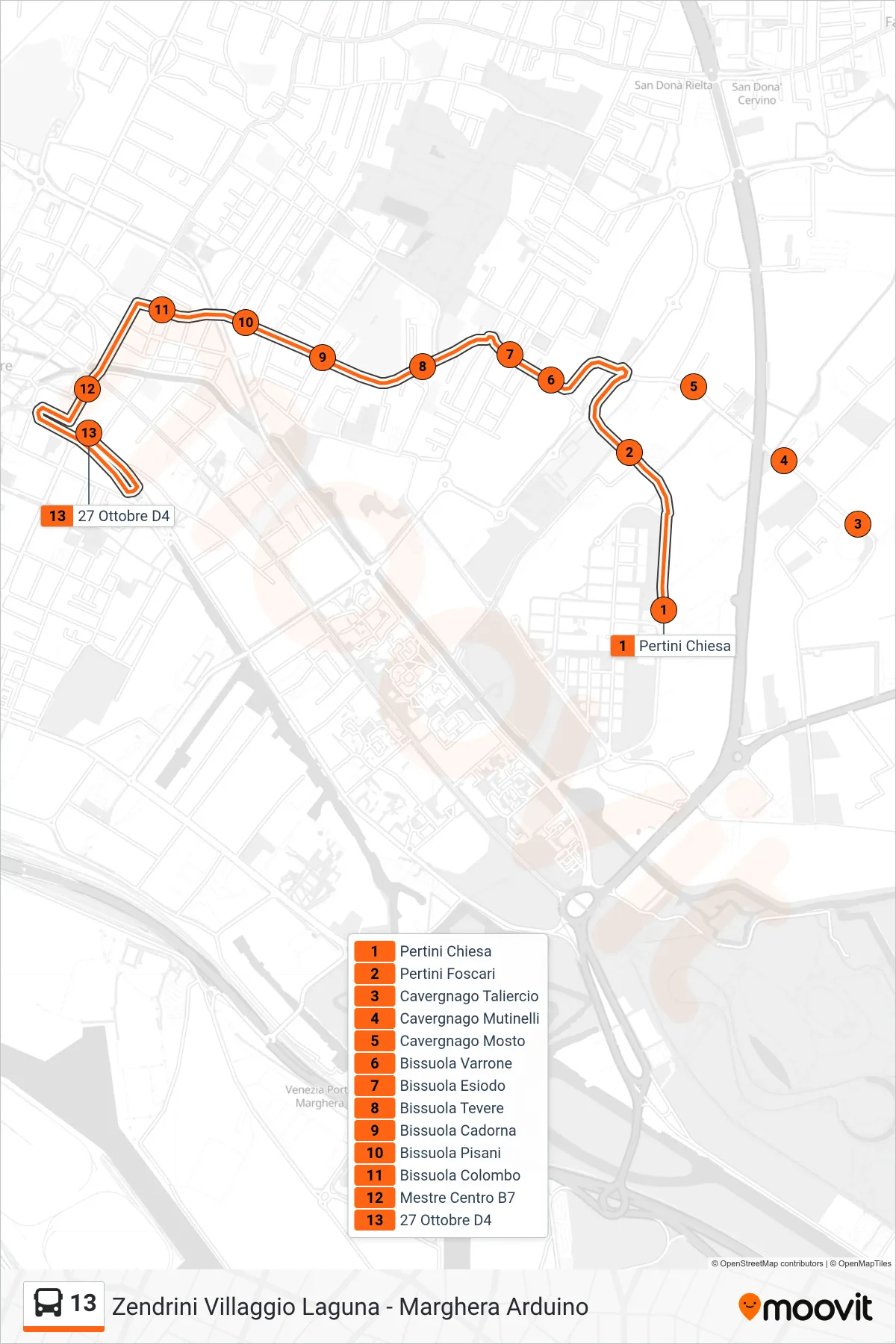 Linea 13  bus (27 Ottobre D4) - Percorsi e fermate sulla mappa