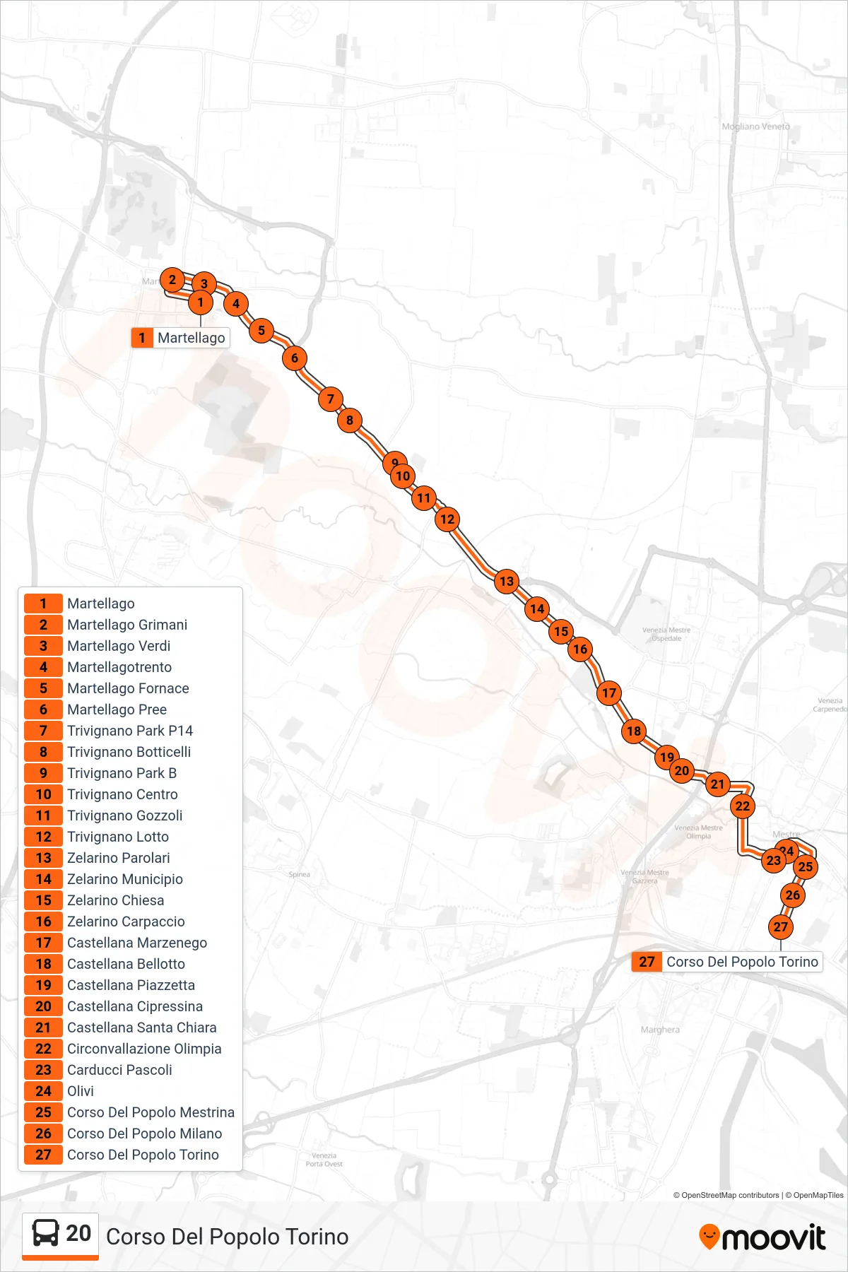 Linea 20 bus (Corso Del Popolo Torino) - Percorsi e fermate sulla mappa