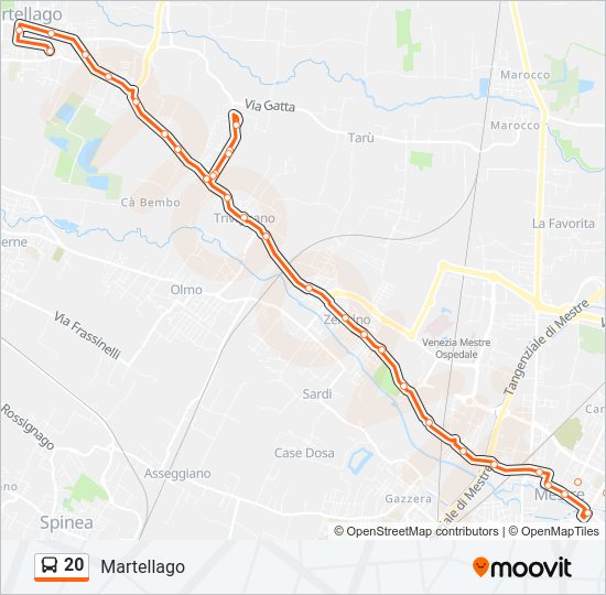 Percorso linea bus 20