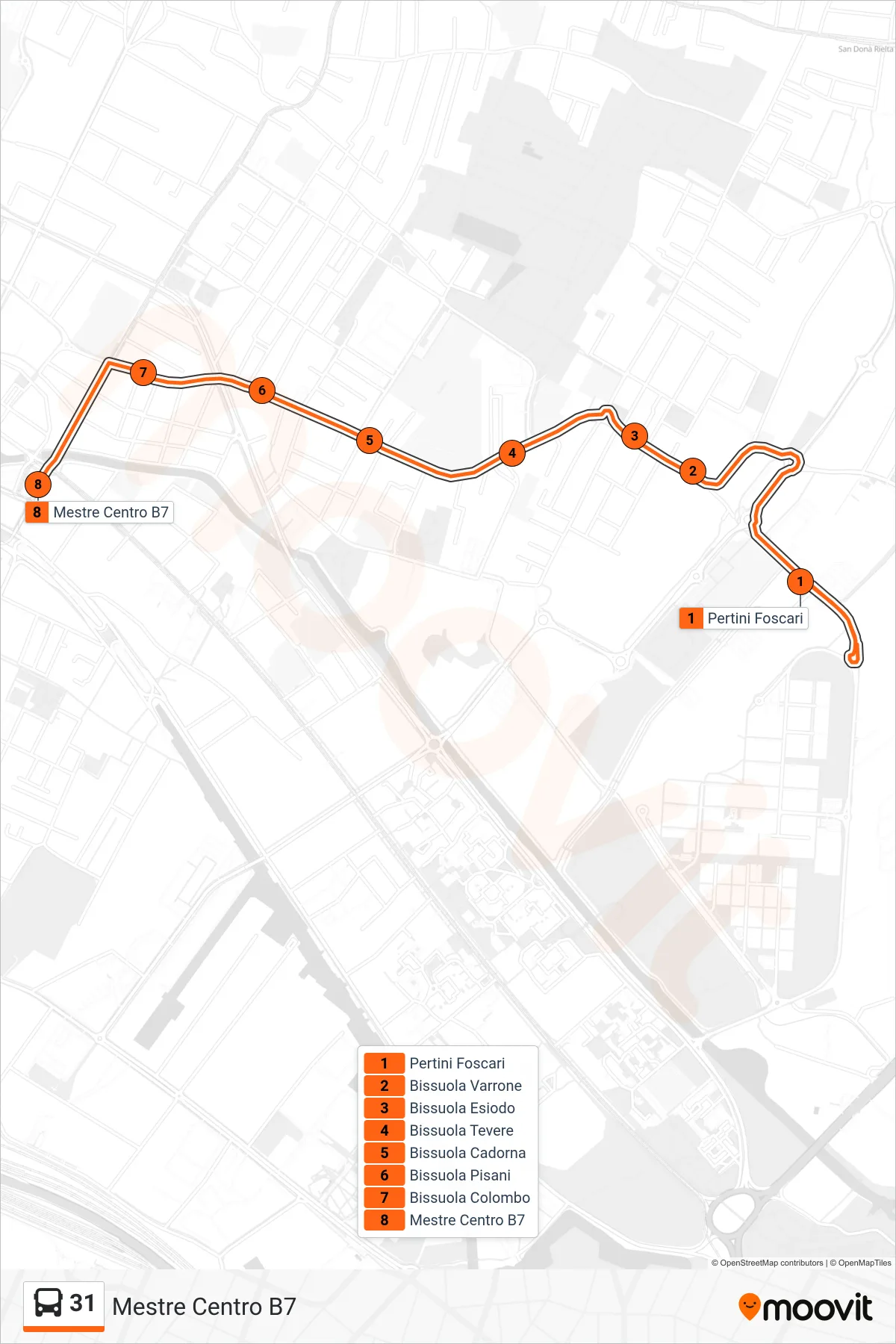 Linea 31 bus (Mestre Centro B7) - Percorsi e fermate sulla mappa