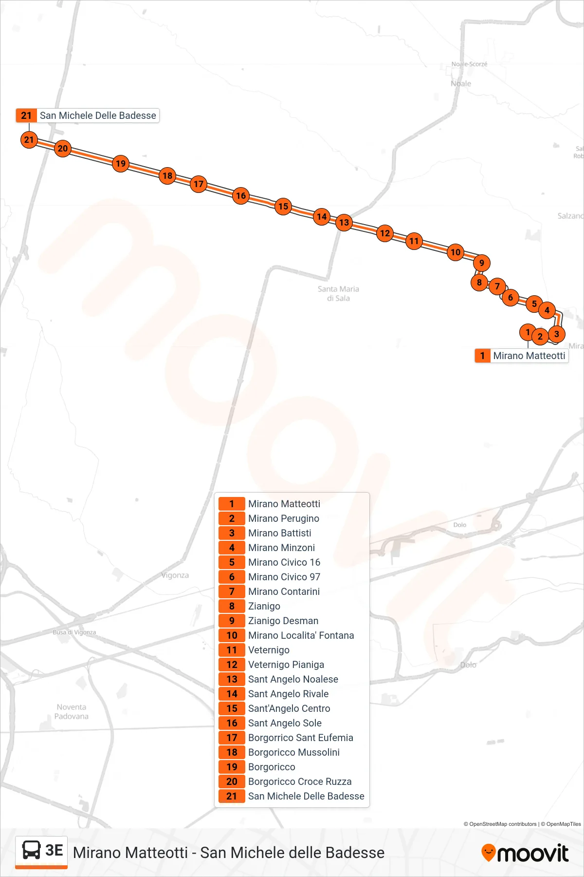 Linea 3E  bus (San Michele Delle Badesse) - Percorsi e fermate sulla mappa